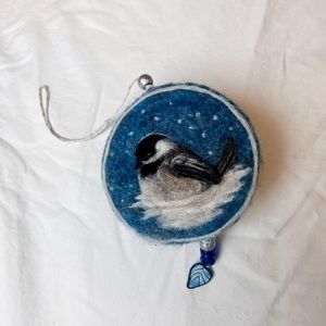 SOLD Gorgeous handmade felted chickadee bird winter Christmas ornament